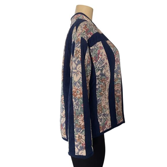 Vintage Floral Quilted Jacket Blue Striped Boho Cottagecore Women’s Size M - Picture 3 of 7